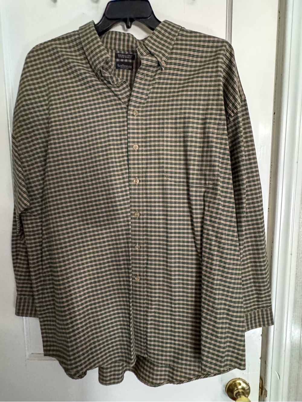 Van Heusen Stain Shield Plaid Button Down Shirt Men’s 2XL Green Tan Wrinkle Free